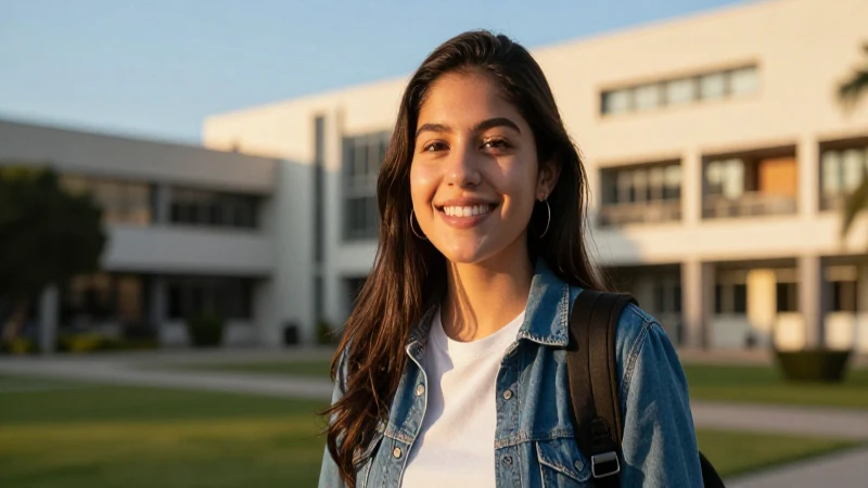 Joven mexicana sonríe en campus universitario