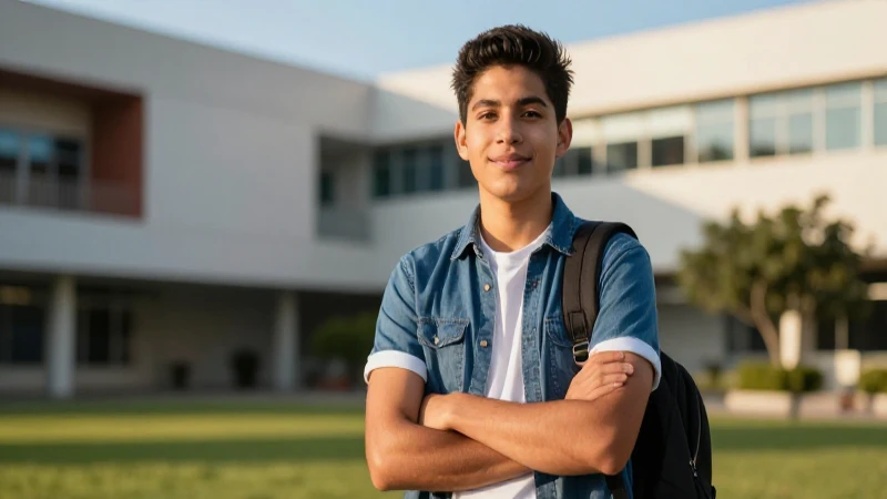 Joven mexicano exitoso en universidad al atardecer