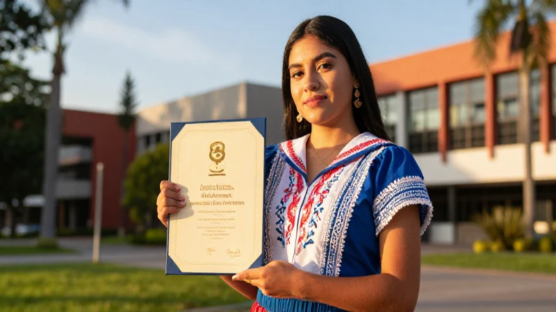Estudiante mexicano con diploma en campus dorado