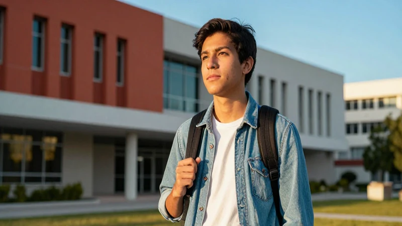 Estudiante mexicano, imagen vibrante, campus moderno