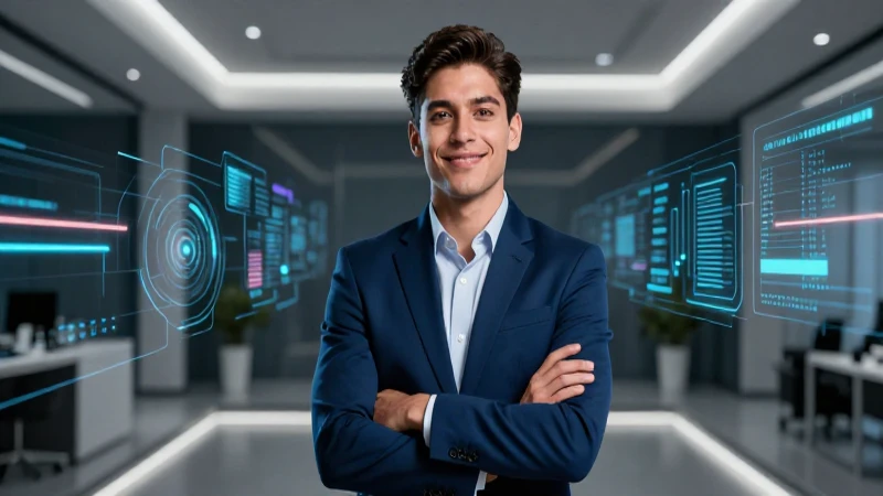 Joven profesional mexicano vibrante y futurista