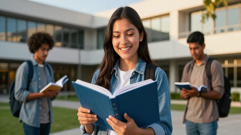 Sonrisa mexicana brillante en campus moderno