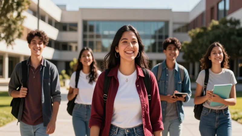 Estudiante mexicano alegre en vibrante campus universitario