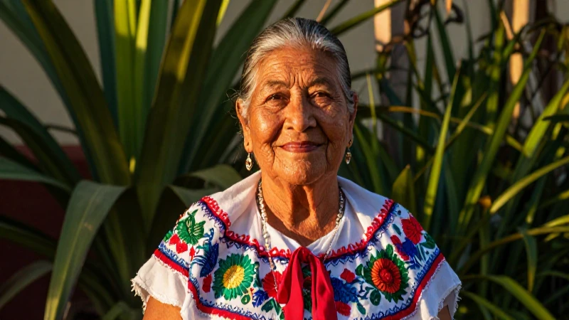 Retrato detallado de mujer mexicana sonriendo al atardecer