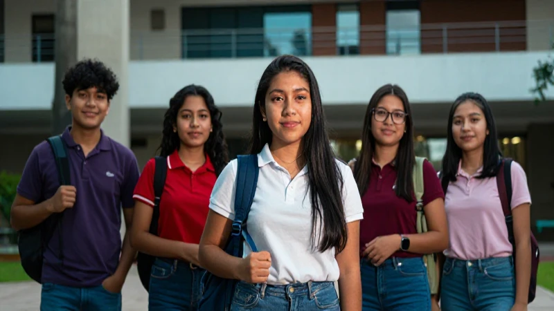 Estudiantes mexicanos vibrantes en un campus moderno