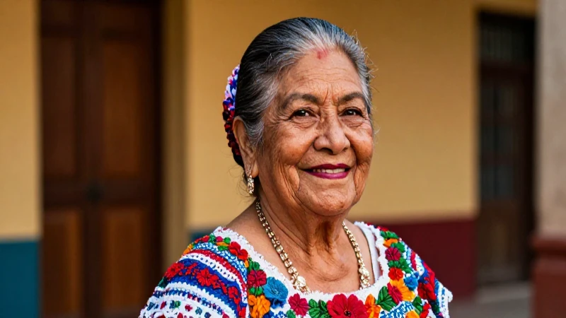Retrato vibrante de una anciana mexicana sonriente