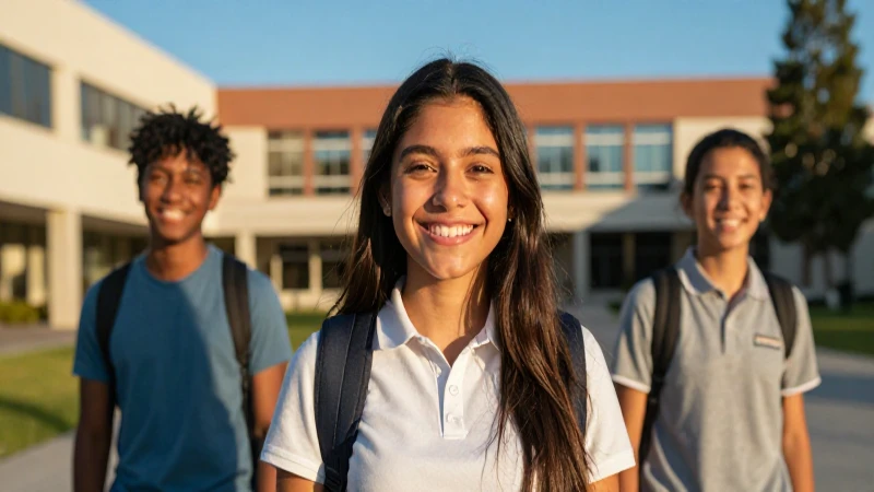 Sonrisa mexicana brillante en campus universitario