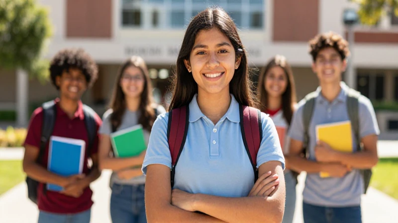 Retrato de estudiante mexicano sonriente en campus universitario