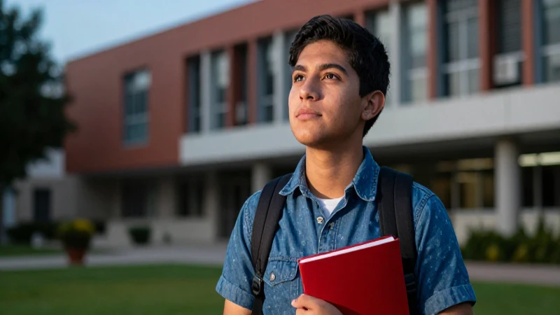 Joven mexicano optimista en universidad moderna