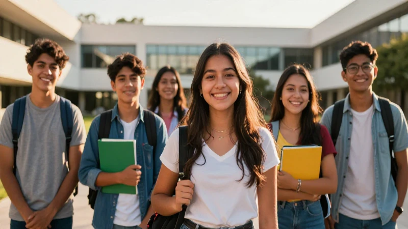 Estudiantes mexicanos alegres en campus universitario