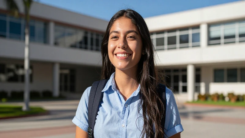 Joven estudiante mexicano sonriente en campus moderno