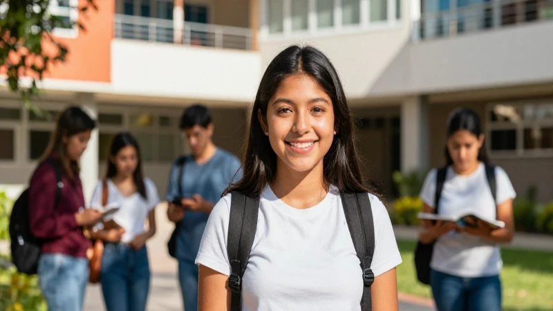 Estudiante mexicano vibrante en campus moderno