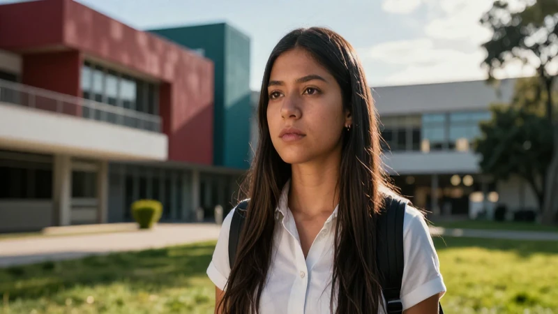Retrato dramático de estudiante mexicano en campus