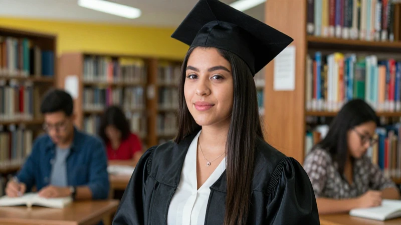 Estudiante mexicano destacado en una biblioteca vibrante