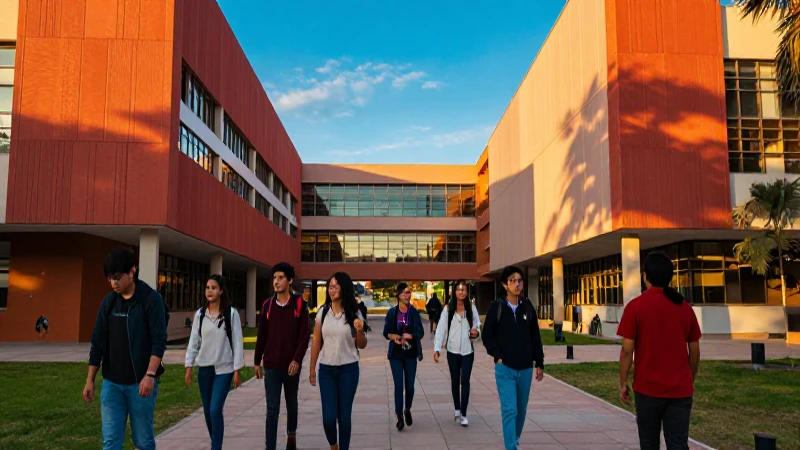 Estudiantes universitarios mexicanos en campus moderno