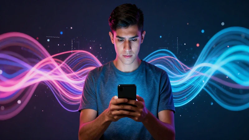 Joven mexicano con móvil y fondo digital