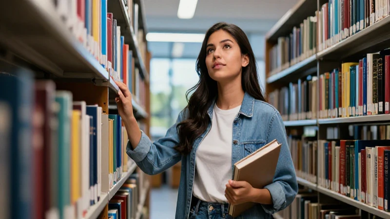 Estudiante mexicano aspiracional en biblioteca moderna