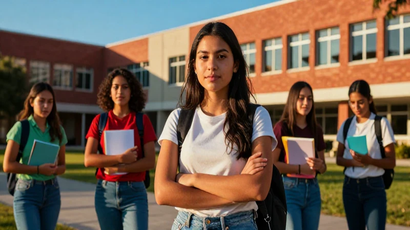 Joven mexicana exitosa en campus vibrante