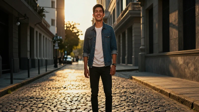 Joven mexicano esperanzado en vibrante luz dorada
