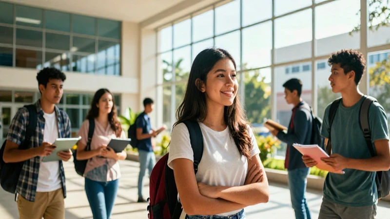 Estudiantes mexicanos vibrantes en campus moderno