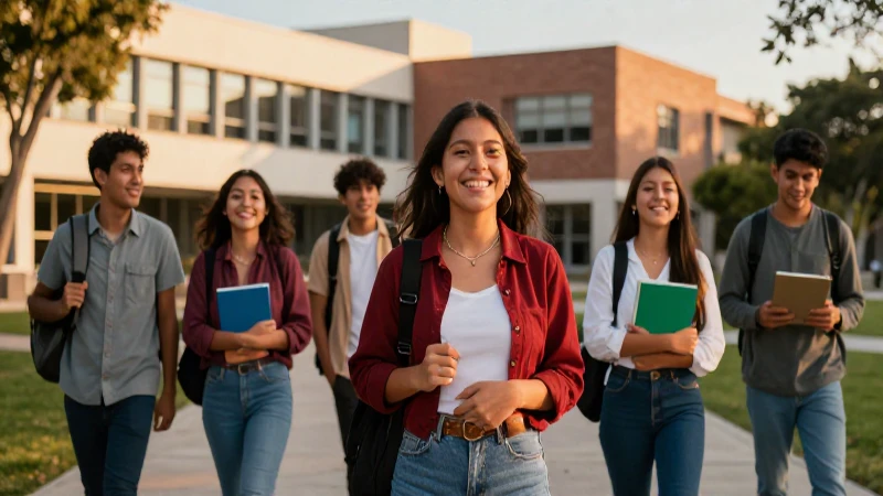 Estudiantes mexicanos felices en universidad moderna