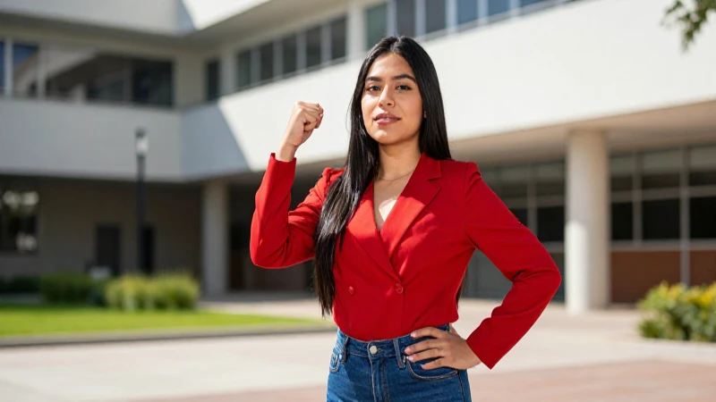 Estudiante mexicano dinámico en campus moderno