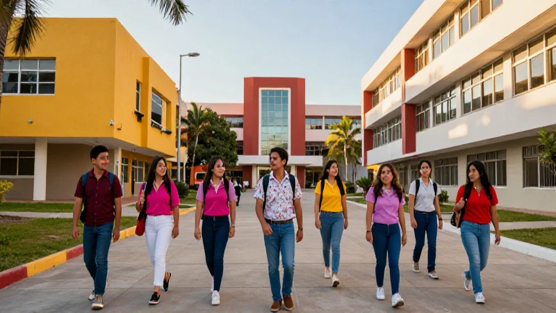 Estudiantes mexicanos en un campus moderno