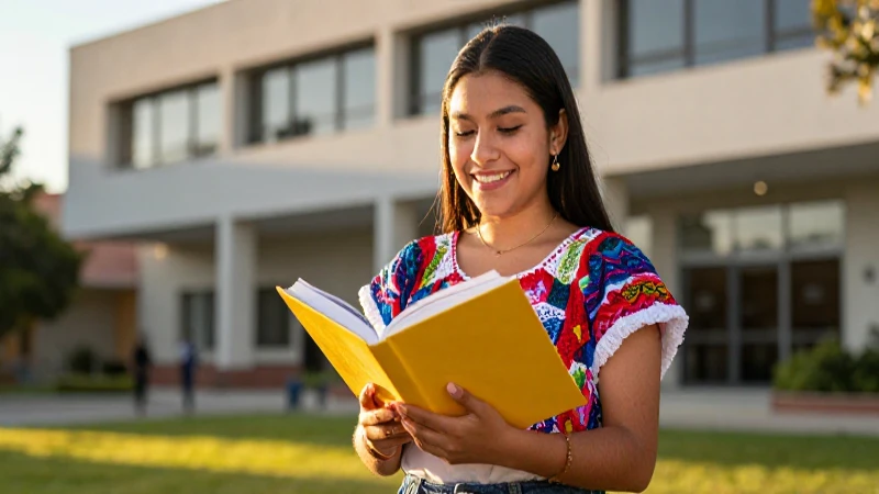 Estudiante mexicana sonriente en campus universitario