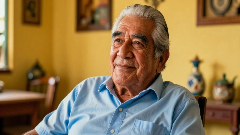 Hombre anciano sonriendo en hogar cálido