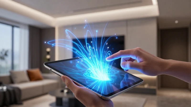 Tablet luminosa en interior moderno