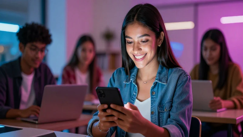 Joven mexicana alegre, brillando en campus