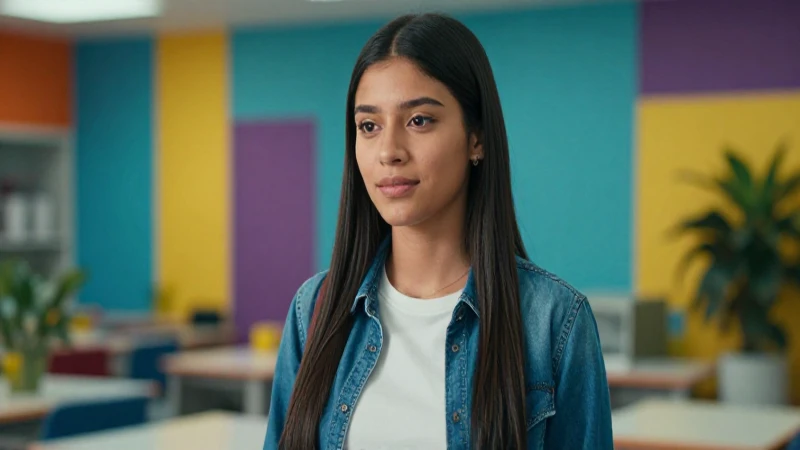 Estudiante mexicana exitosa en campus moderno