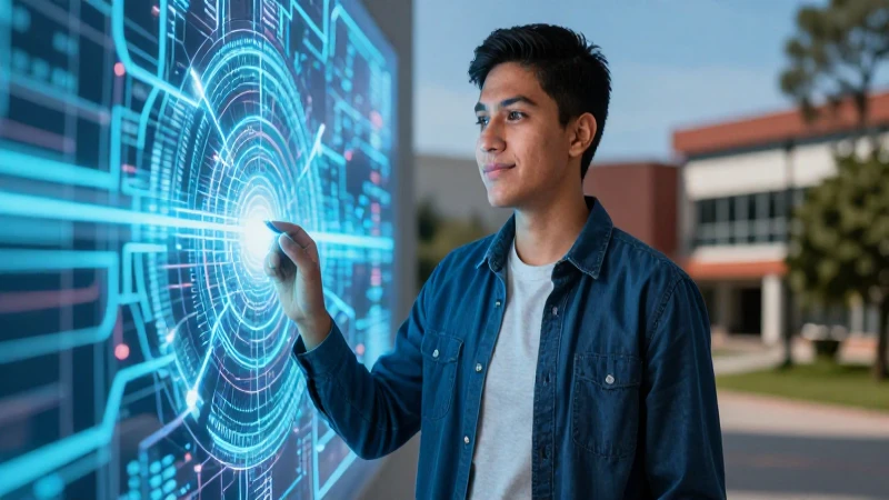 Estudiante mexicano exitoso bajo luz digital