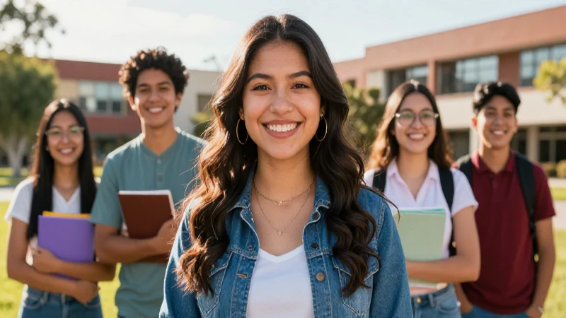Estudiante mexicano vibrante en campus moderno al atardecer
