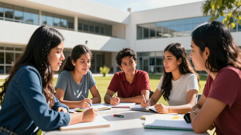 Estudiantes mexicanos en campus moderno
