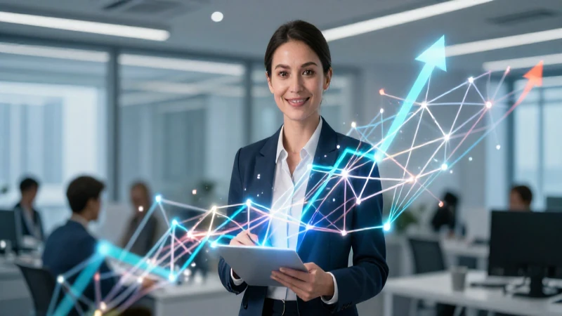 Asesor financiero en oficina con red ascendente
