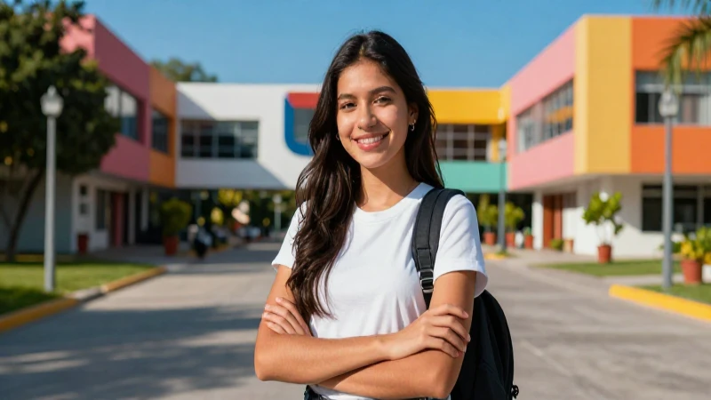 Estudiante mexicano radiante en campus universitario