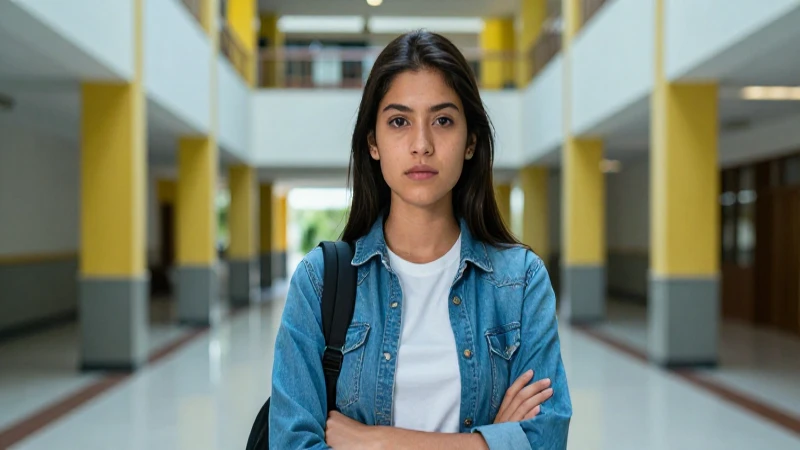 Estudiante mexicano determinado en campus moderno