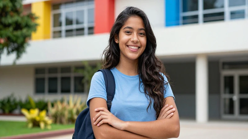 Estudiante mexicana moderna y vibrante en campus