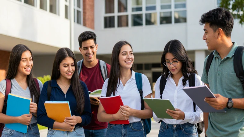 Jóvenes estudiantes mexicanos estudian al aire libre
