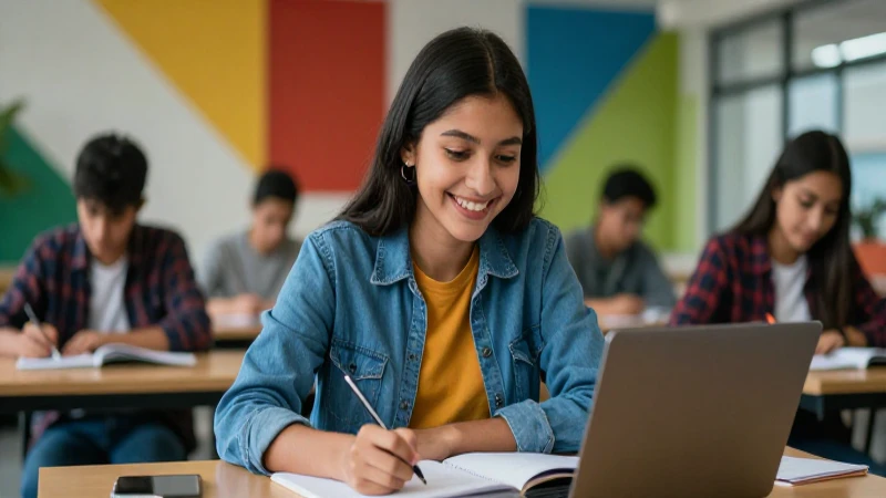 Joven estudiante mexicano estudiando en campus moderno