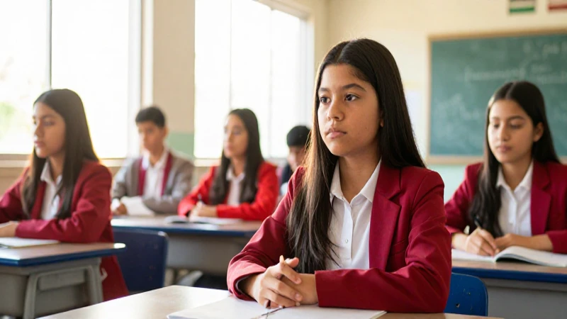 Estudiante mexicano enfocado en aula brillante