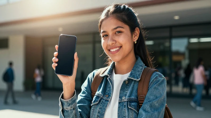 Estudiante mexicano orgulloso con tecnología en el futuro