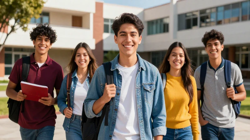 Estudiante mexicana sonriente en campus moderno