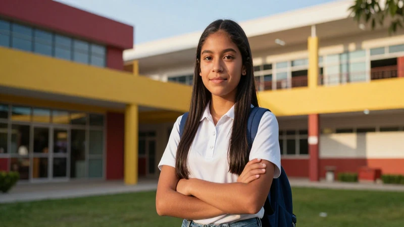 Niño mexicano seguro en campus moderno