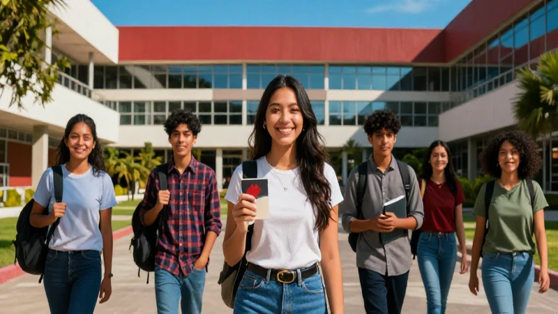 Estudiantes universitarios logran éxito académico en campus moderno