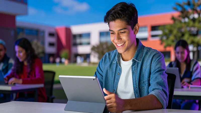Joven mexicana sonríe en ambiente de estudio moderno