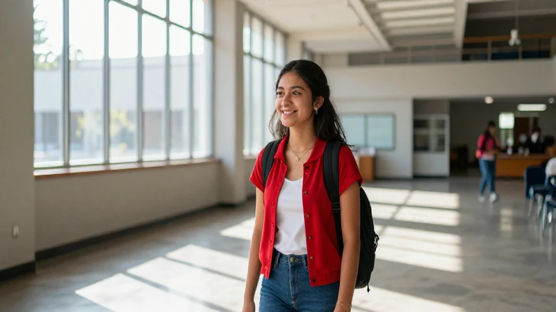 Estudiante mexicano vibrante en un entorno académico moderno