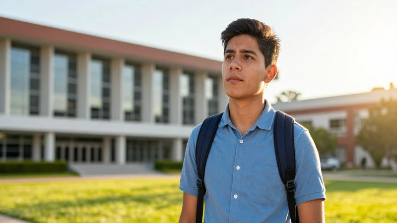 Estudiante mexicano soñador en un campus dorado