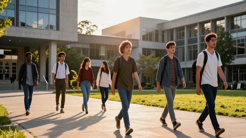 Estudiantes internacionales en campus universitario
